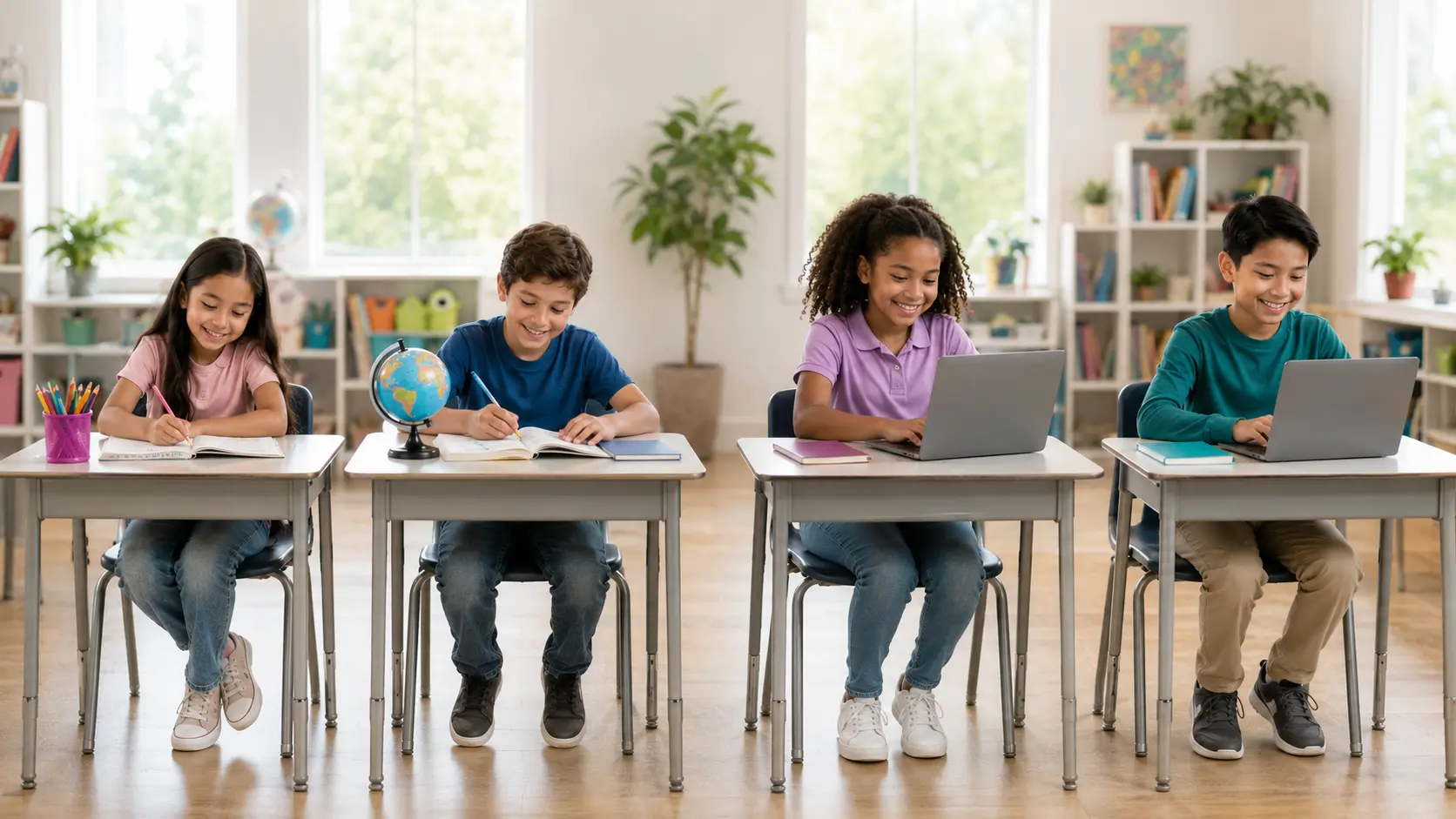 1st & 2nd Grade student learning in a classroom